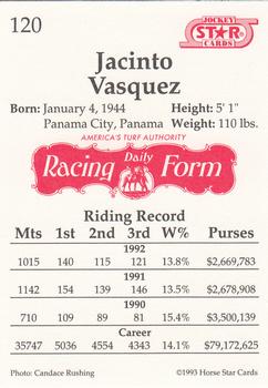 1993 Jockey Star #120 Jacinto Vasquez Back